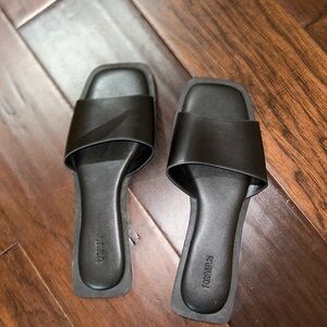 Black Faux Leather Slip on Sandals